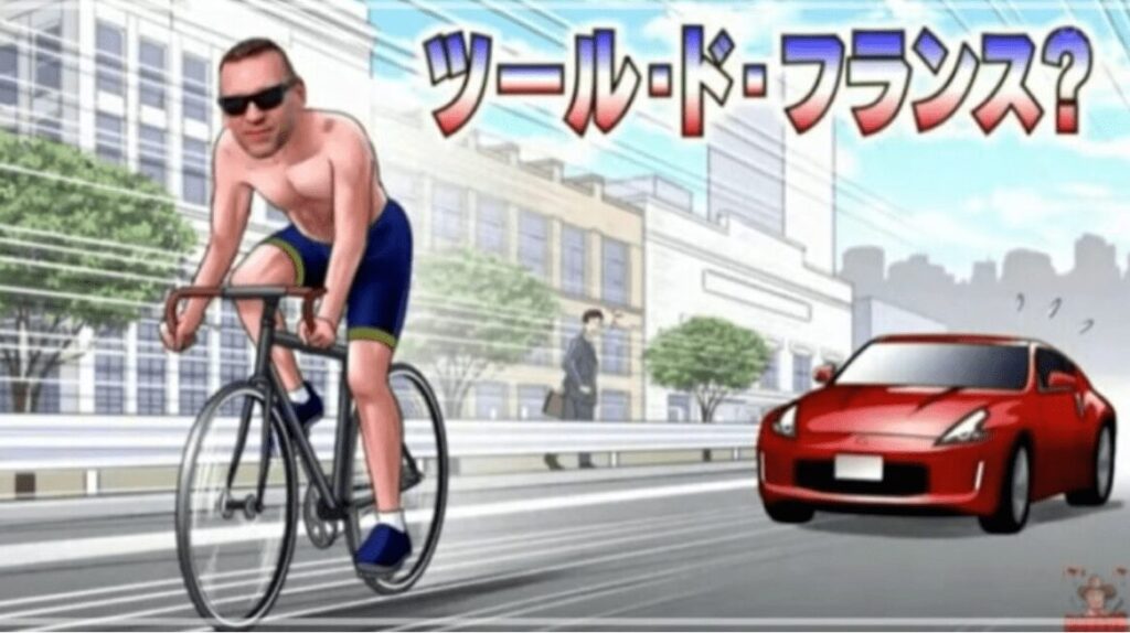 中条あやみの父が自転車で走行するイメージイラスト