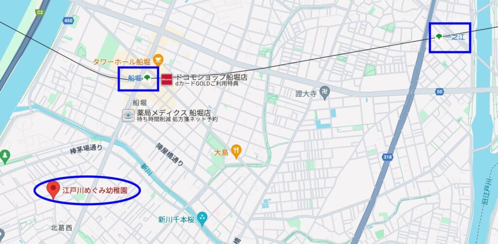 江戸川めぐみ幼稚園の最寄り駅　地図